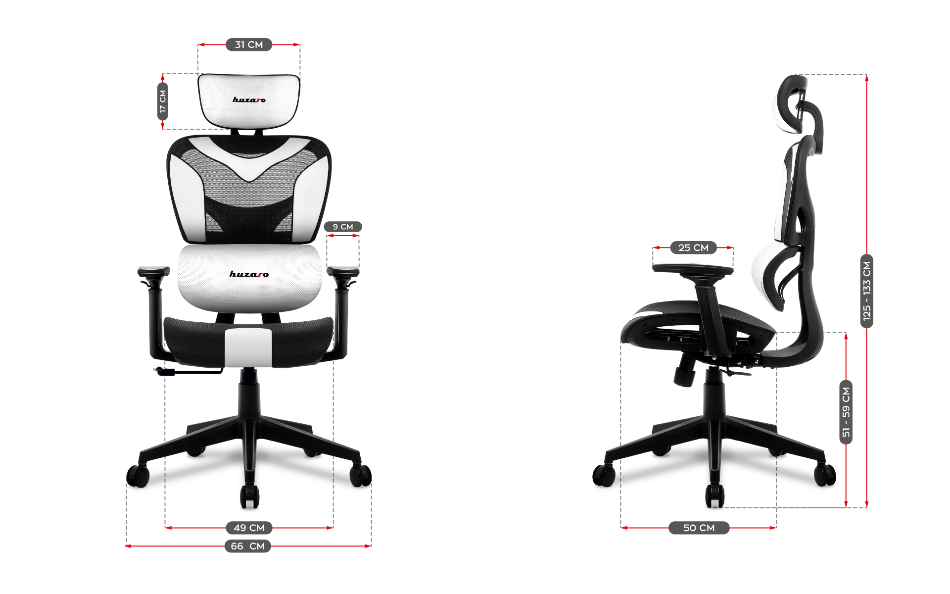 Wymiary fotela gamingowego Huzaro Combat 8.0 White