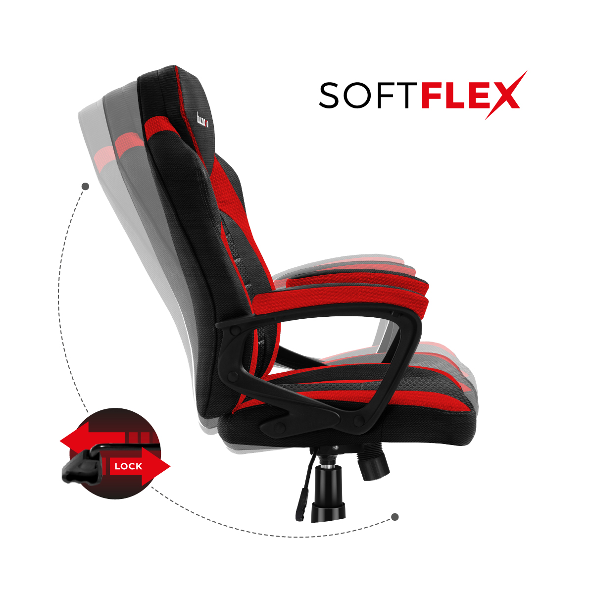 Fotel gamingowy huzaro force 2.5 red mesh - mechanizm bujania