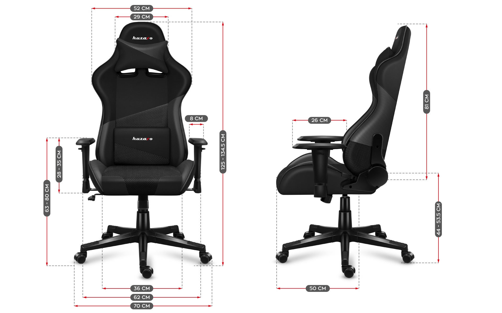 Wymiary fotela Huzaro Force 6.2 carbon