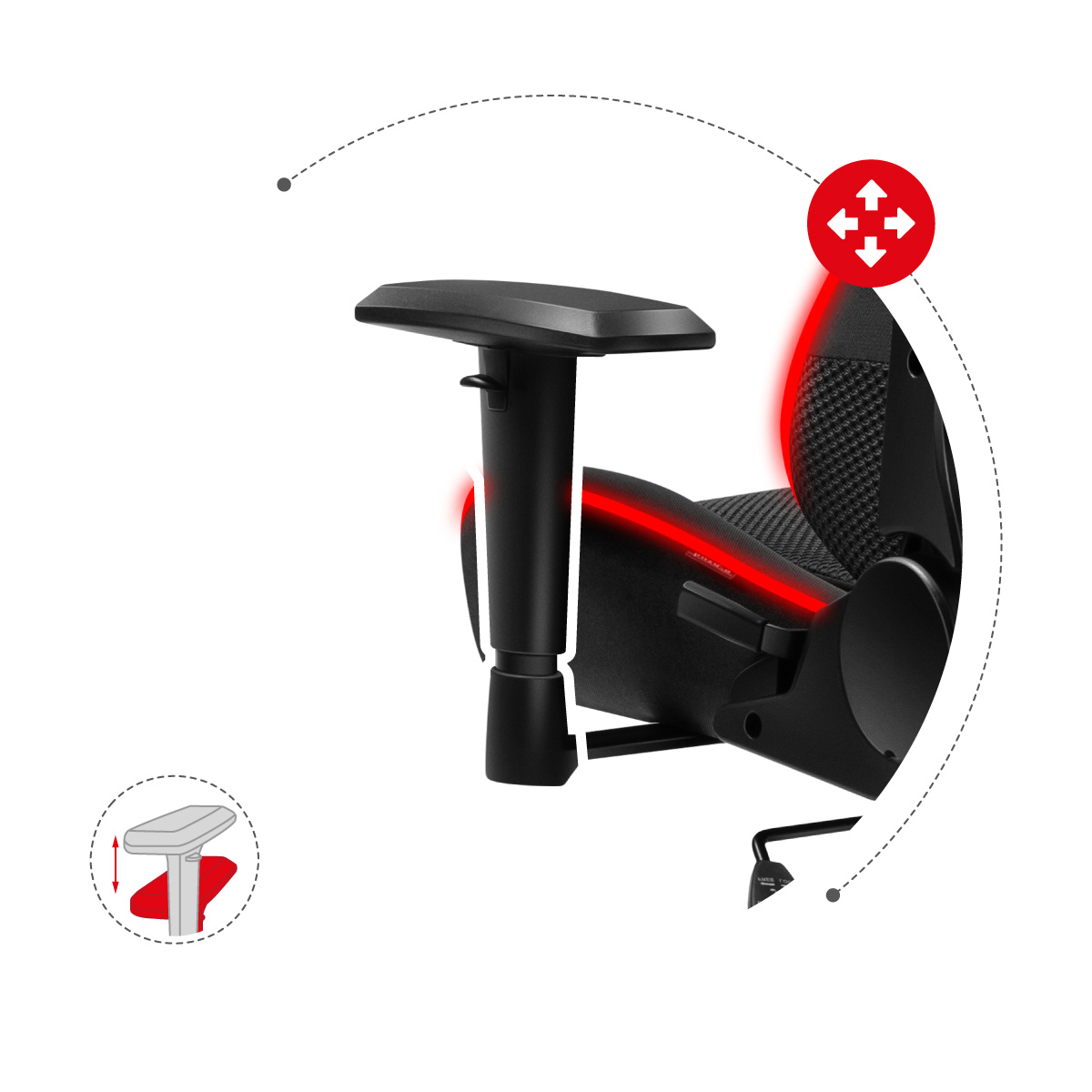 Regulowane podparcie dla rąk Huzaro Force 6.2 Mesh RGB