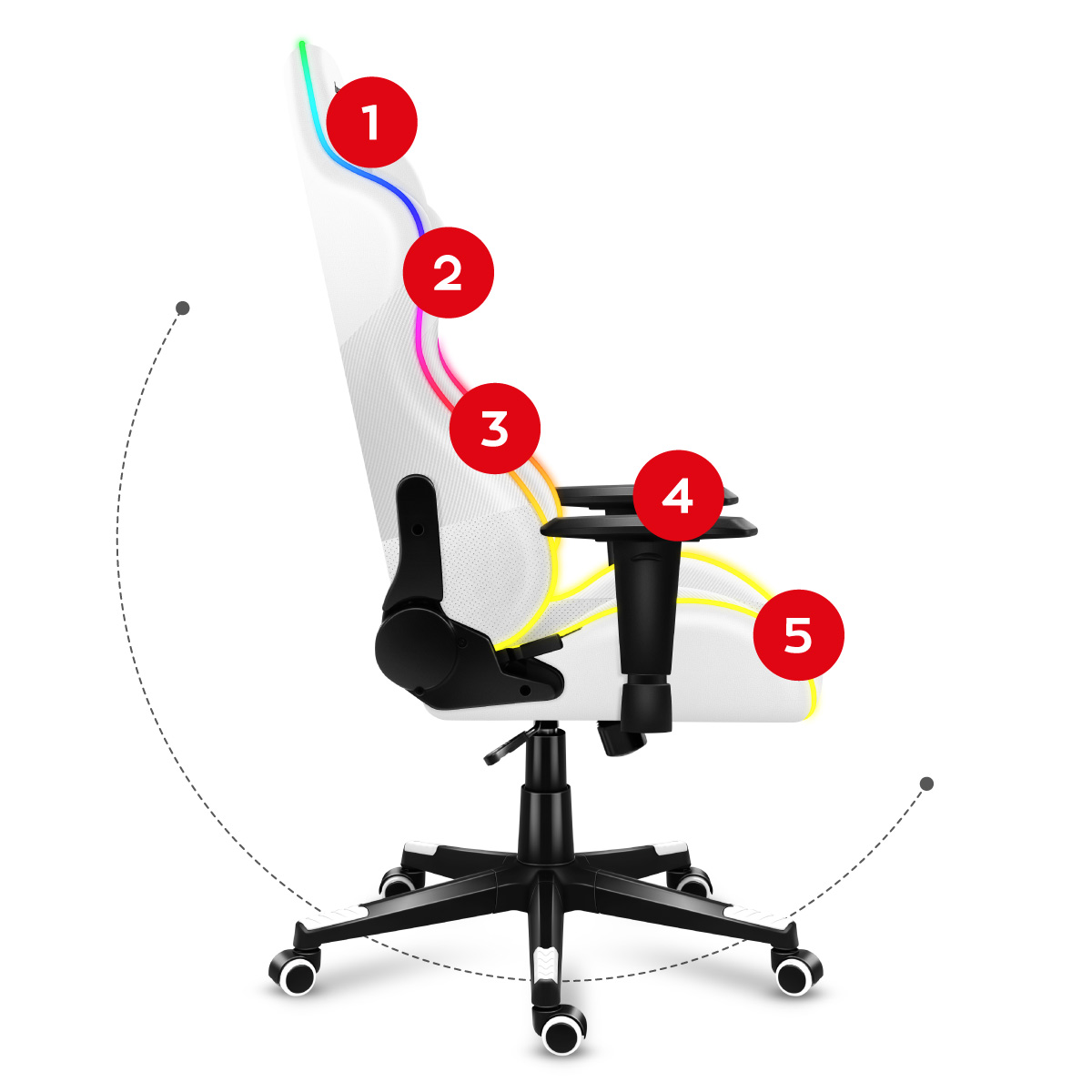 Bok fotela gamingowego Huzaro Force 6.2 White RGB