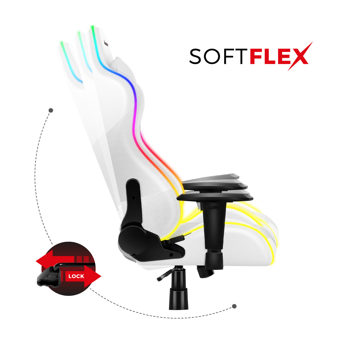 Regulowane o 90 stopni oparcie fotela dla gracza Force 6.2 White RGB LED