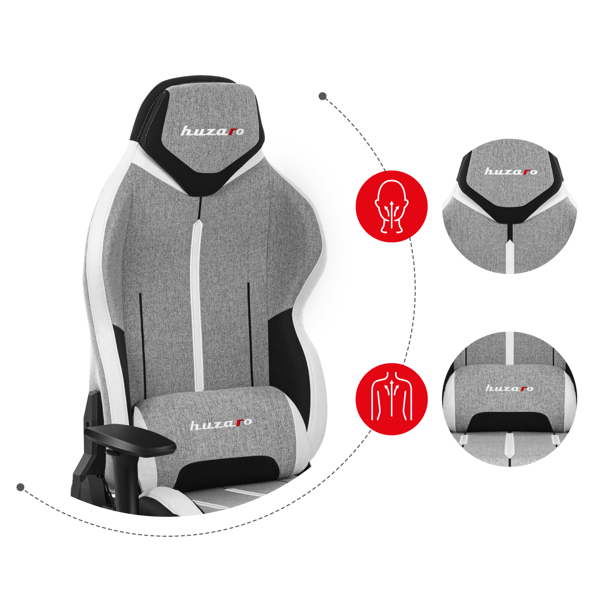 Poduszki lędzwiowa i poduszka karku fotela Huzaro Force 7.9 grey mesh